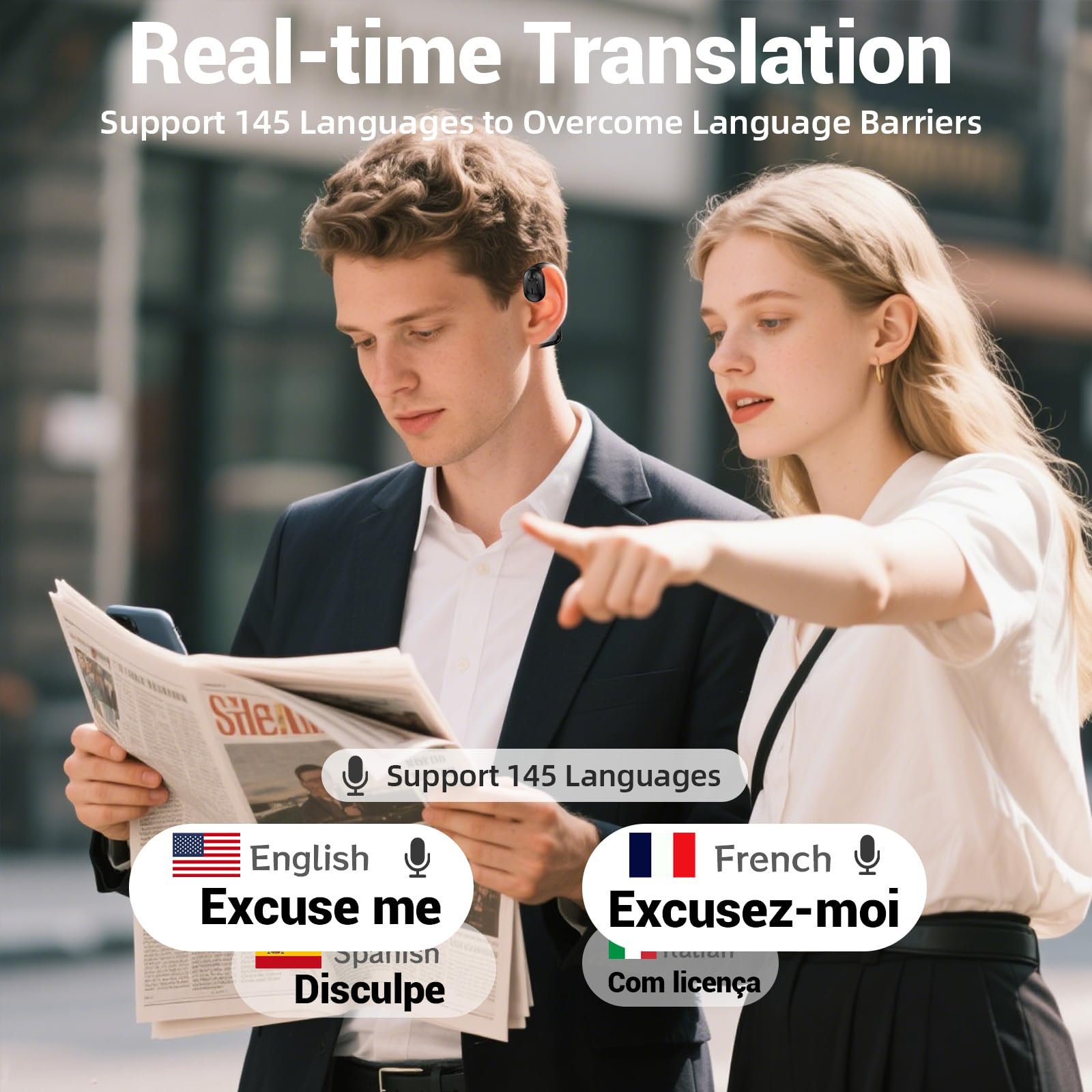 Наушники-переводчики AI 4-в-1, Bluetooth 5.4, для изучения, фото №2