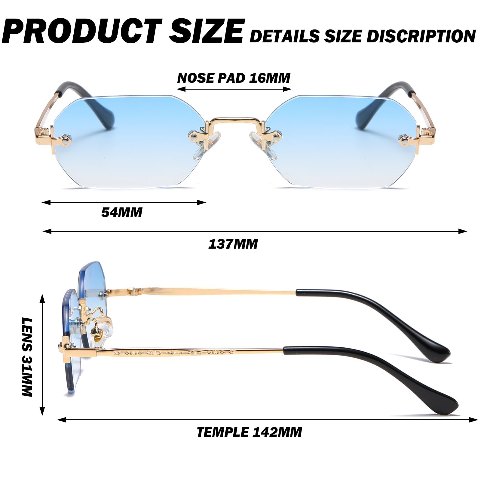 Солнцезащитные очки Ретро Прямоугольные Без оправы для женщин, фото №5