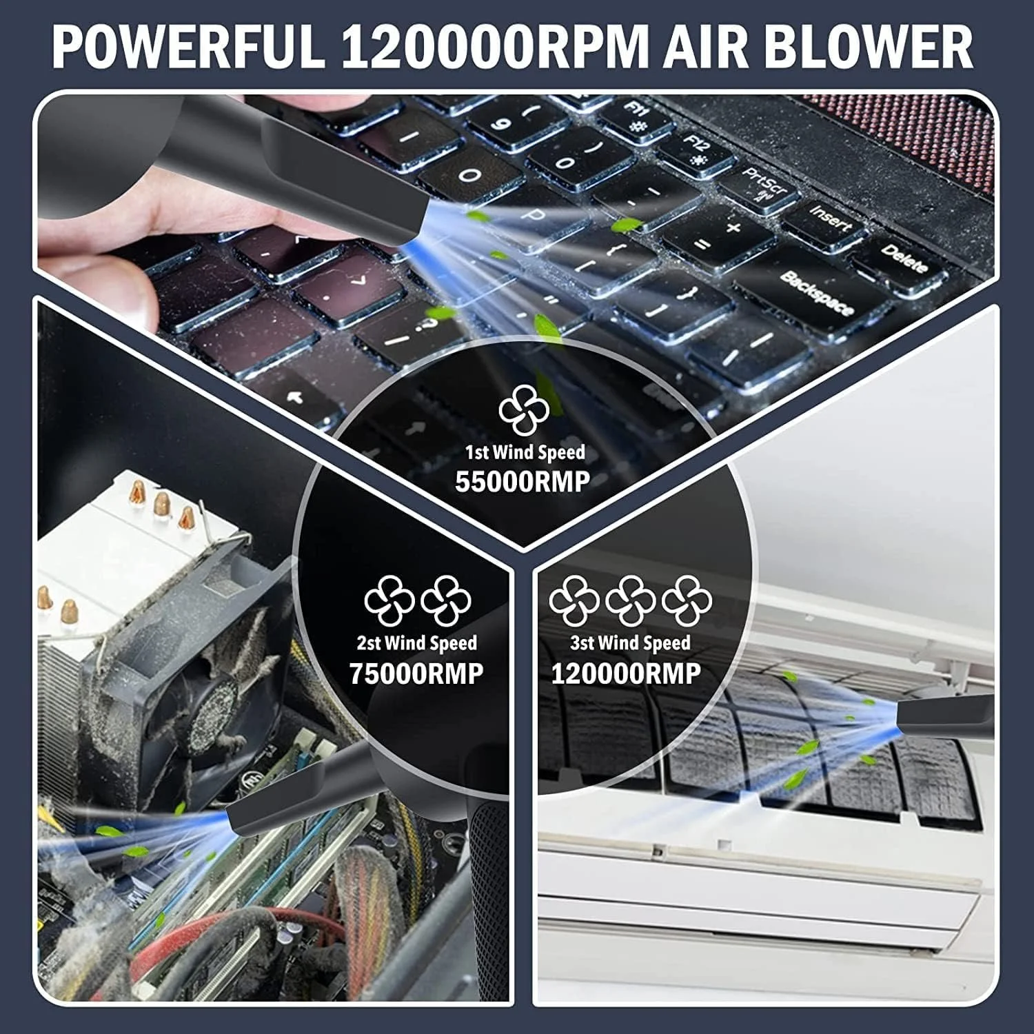 Аккумуляторная воздуходувка YOMILE 120000 RPM 7600 мАч 3 скорости, фото №2 Аккумуляторная воздуходувка YOMILE 120000 RPM 7600 мАч 3 скорости, фото №2