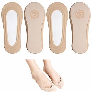 Женские невидимые носки 4 пары, Размер 36-40, Балетки, с нескользящим силиконом, Нейлон и хлопок, бежевый - Фото 1