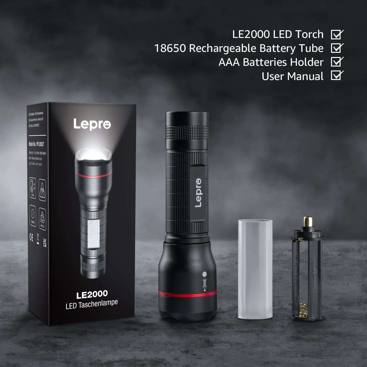 Ліхтар Lepro LED LE2000, надзвичайно яскравий, маленький, живлення від батарейок, 5 режимів, масштабований, водонепроникний для кемпінгу, фото №9