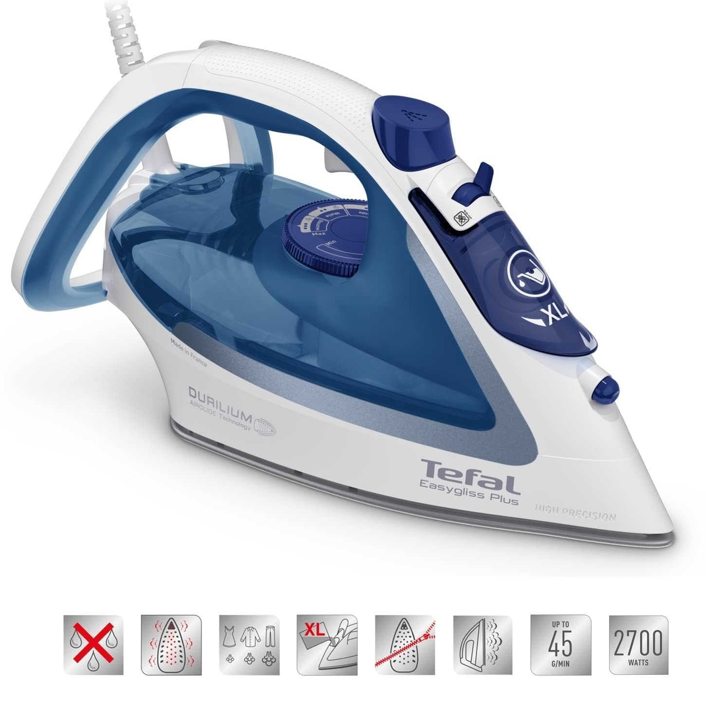 Праска парова Tefal Easygliss FV5751 Durilium Plus, 2700 Вт, синій/білий, фото №6