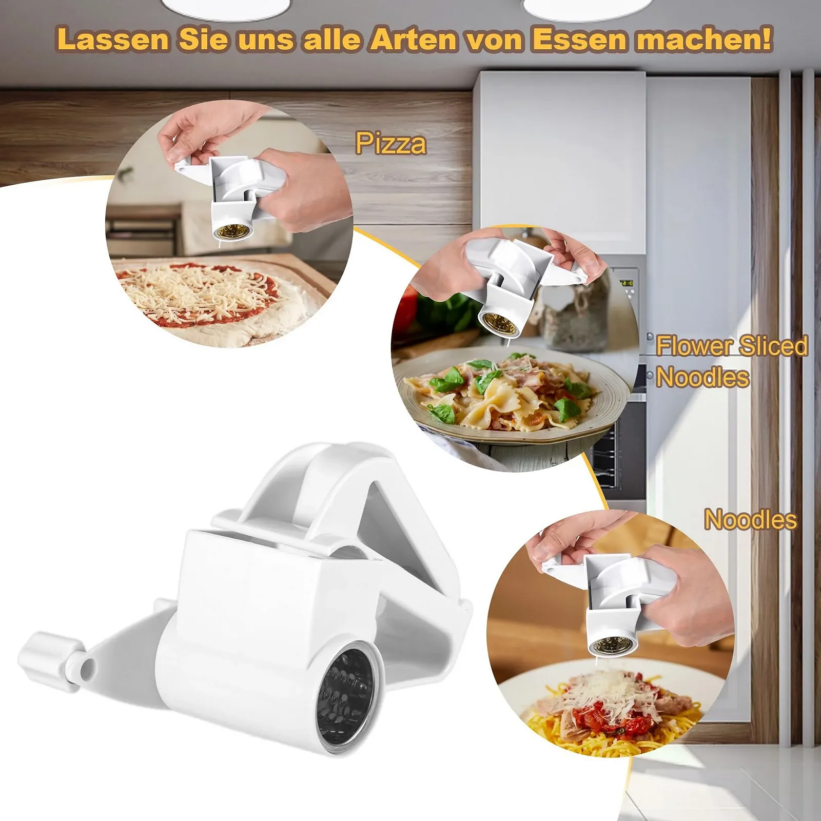 Терка з ручкою для сиру Parmesan, 3 змінних барабани з нержавіючої сталі, фото №5