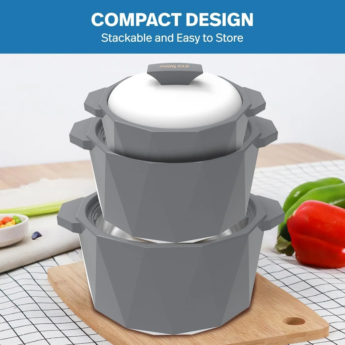 Набір ізольованих каструль Pinnacle з кришкою 3 предмети 3/2/1 кварт Hot Pot, фото №5