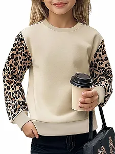 SweatyRocks Топ з довгими рукавами, вставками та леопардовим принтом для дівчат, повсякденний, з круглим вирізом, осінній - Фото 1