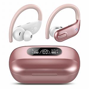 Наушники Bluetooth Спортивные Беспроводные 5.3 Вкладыши 4 ENC Микрофоны 80 часов Глубокий бас Кнопочное управление IPX7 Водонепроницаемые Крюки для iOS/Android Розовый красный - Фото 1