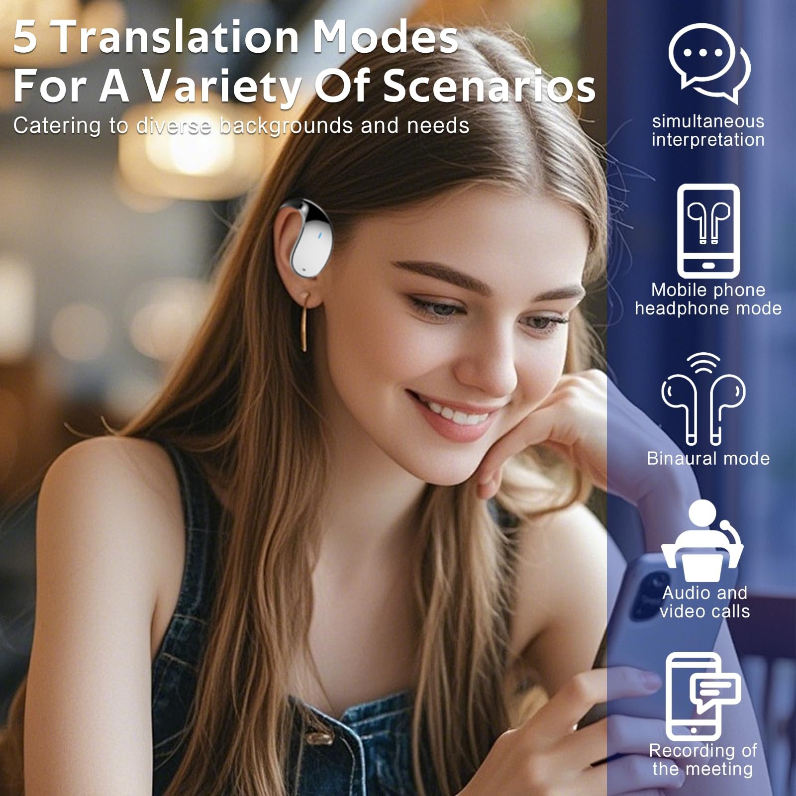 Наушники для перевода AI, Bluetooth 5.4, беспроводные наушники с поддержкой 133 языков, 60 часов автономной работы, 5 режимов перевода, фото №4