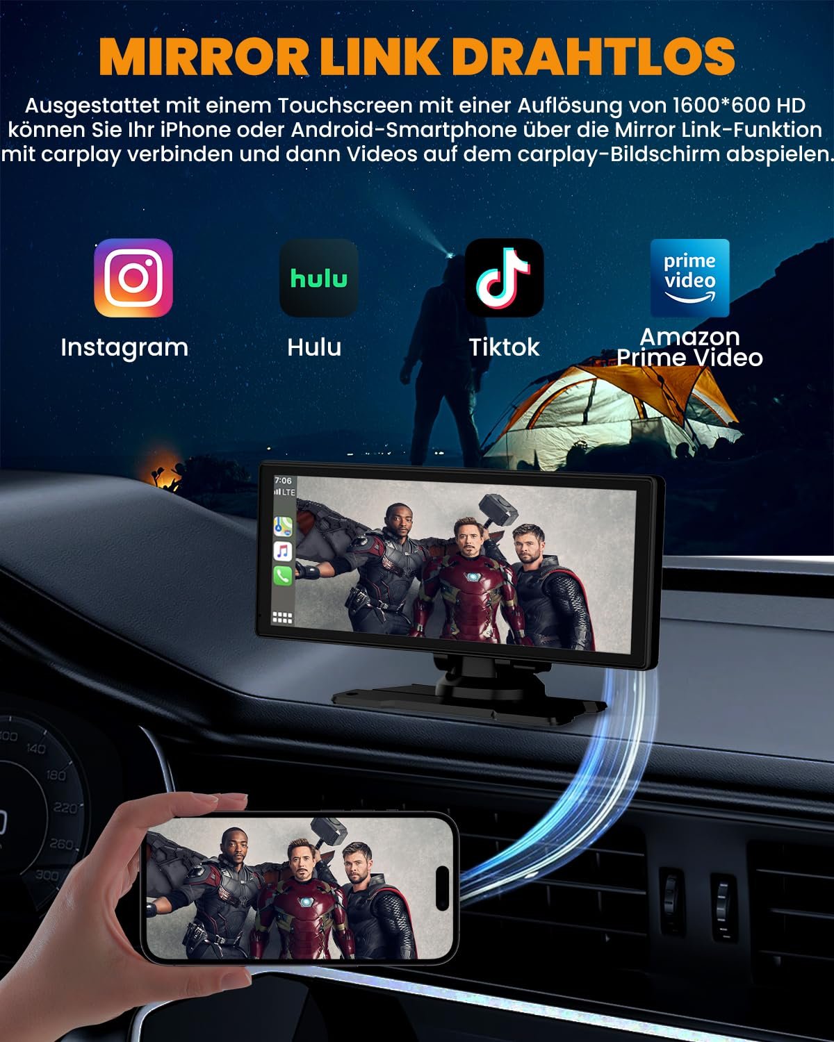 Дисплей Carplay Apple Carplay/Android Car 8.88 дюймов с камерой заднего вида 1080P HD и передней камерой, GPS навигацией, Hands-Free системой, Mirror Link, FM, простая установка, фото №8