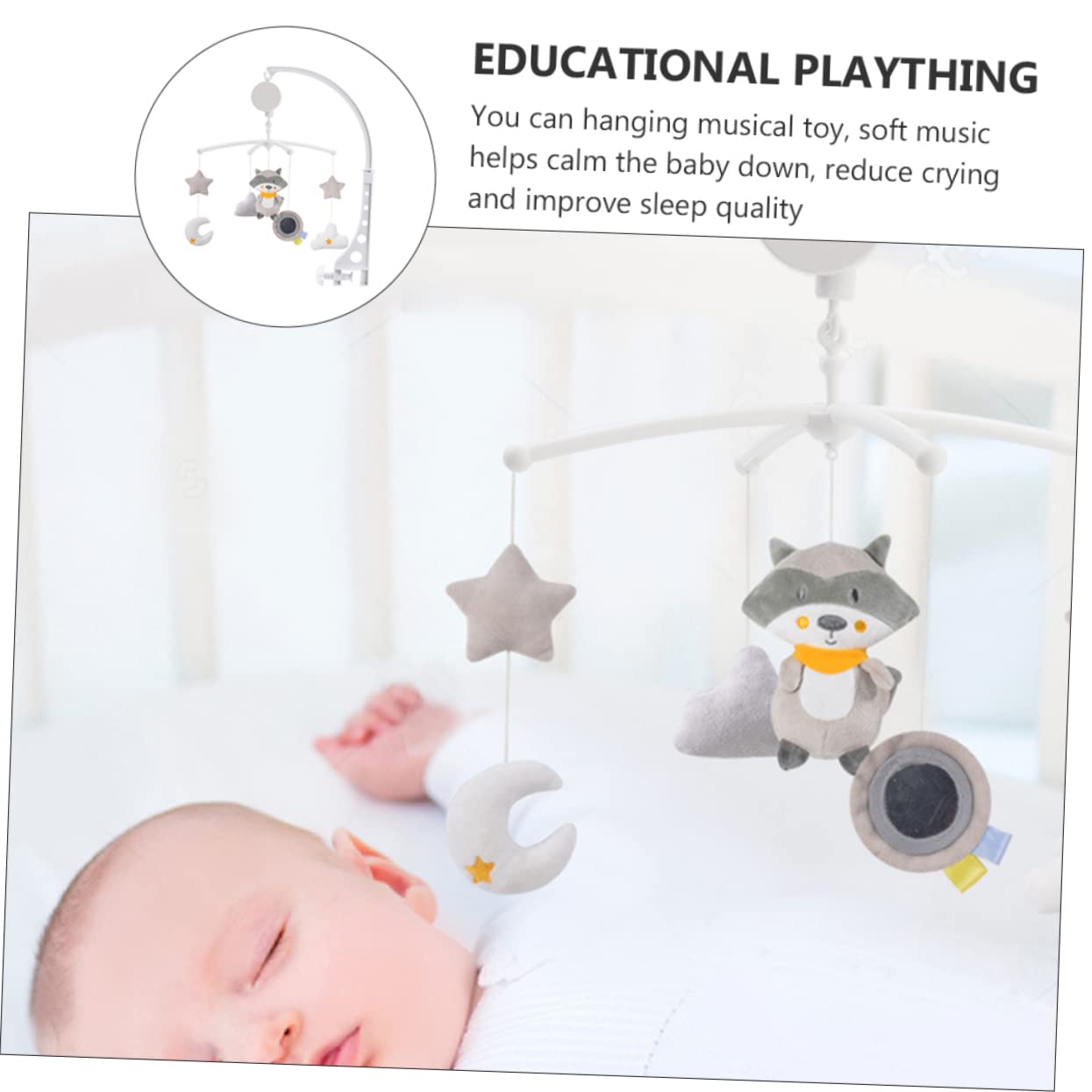 Игрушка SHOWERORO Music Bell Toy для детей Музыкальная подвеска для детской кровати звездная мобильная карусель пластиковый светло-серый, фото №4