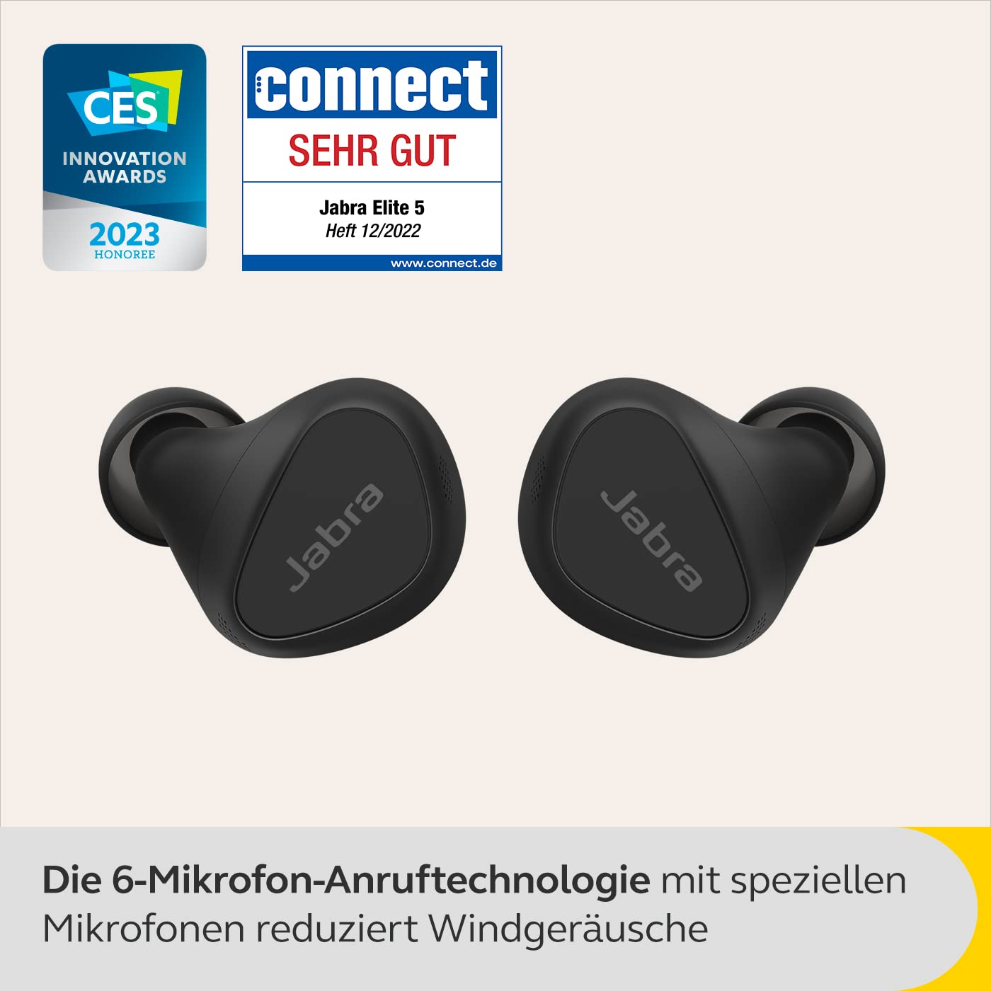 Вкладыши Jabra Elite 5 Bluetooth с гибридным активным шумоподавлением (ANC) 6 встроенных микрофонов 6-мм динамики черный, фото №4