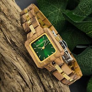 Годинник жіночий Holzwerk Germany Дизайнерський Handmade Дерев'яний Еко Коричневий / зелений synthetic.ua - Фото 1