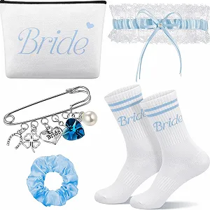 Носки Sintege Blue Bride Gifts, булавка для невесты, подвязка, косметичка и резинки для волос. Аксессуары для свадебной вечеринки JGA - Фото 1