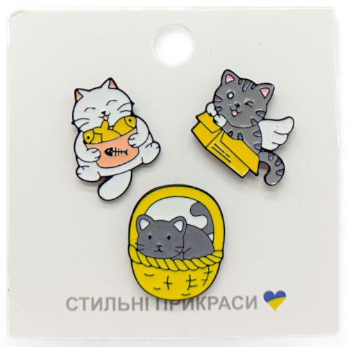 Металлические значки пины Котики 3 штуки [tsi247273-TSI], фото №1