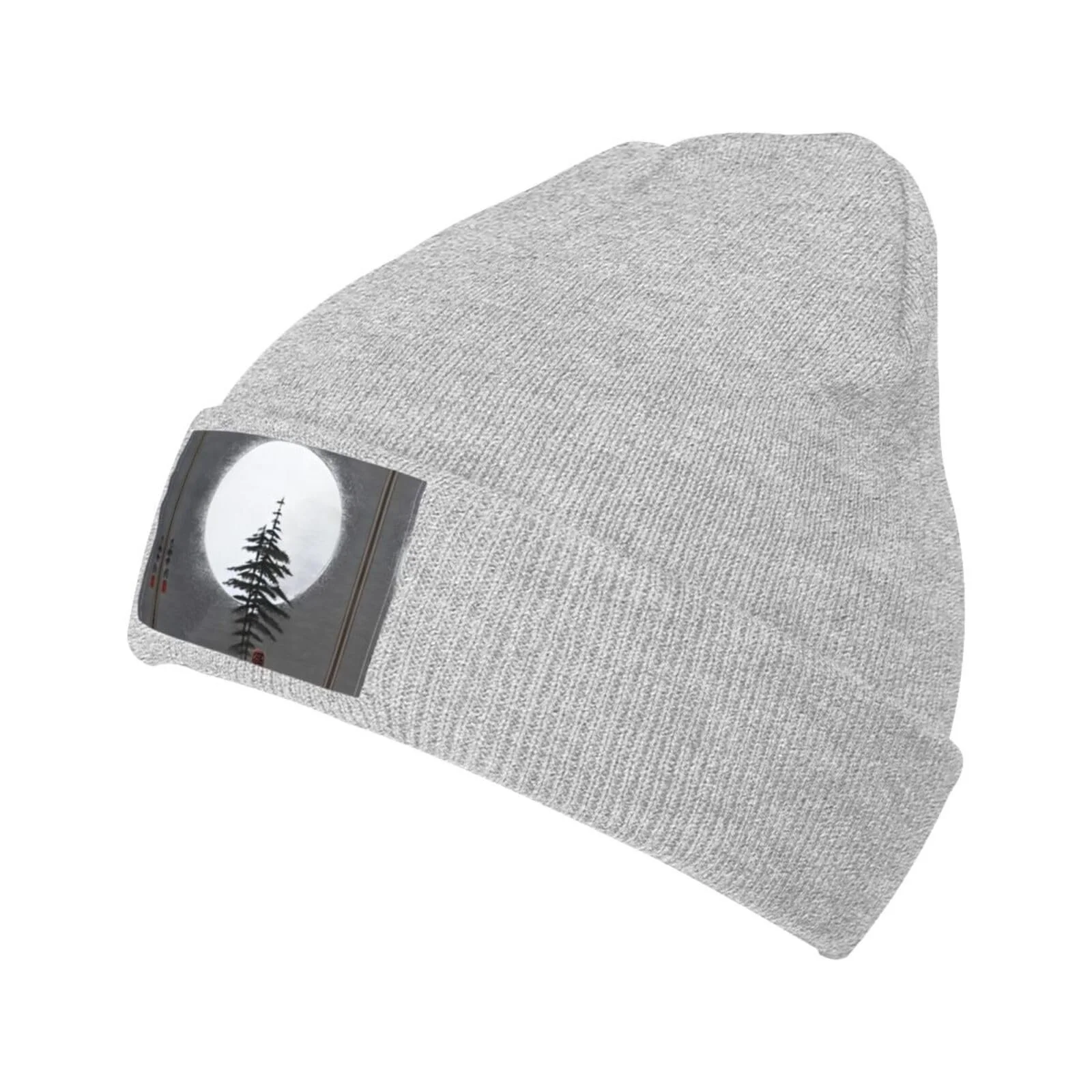Вязаная шапка BROLEO с черным узором луны и сосны, мягкая, фото №1