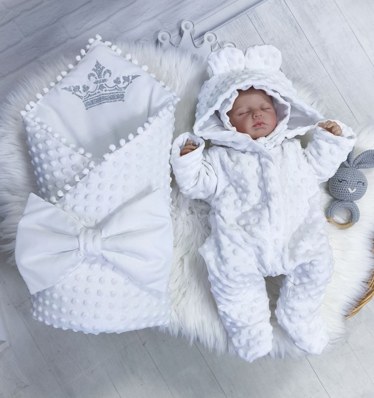 Комплект для новонародженого демісезоний Плюш Корона білий, фото №1