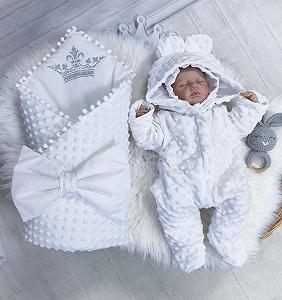 Купити Комплект для новонародженого демісезоний Плюш Корона білий - Фото 1 Комплект для новонародженого демісезоний Плюш Корона білий - Фото 1