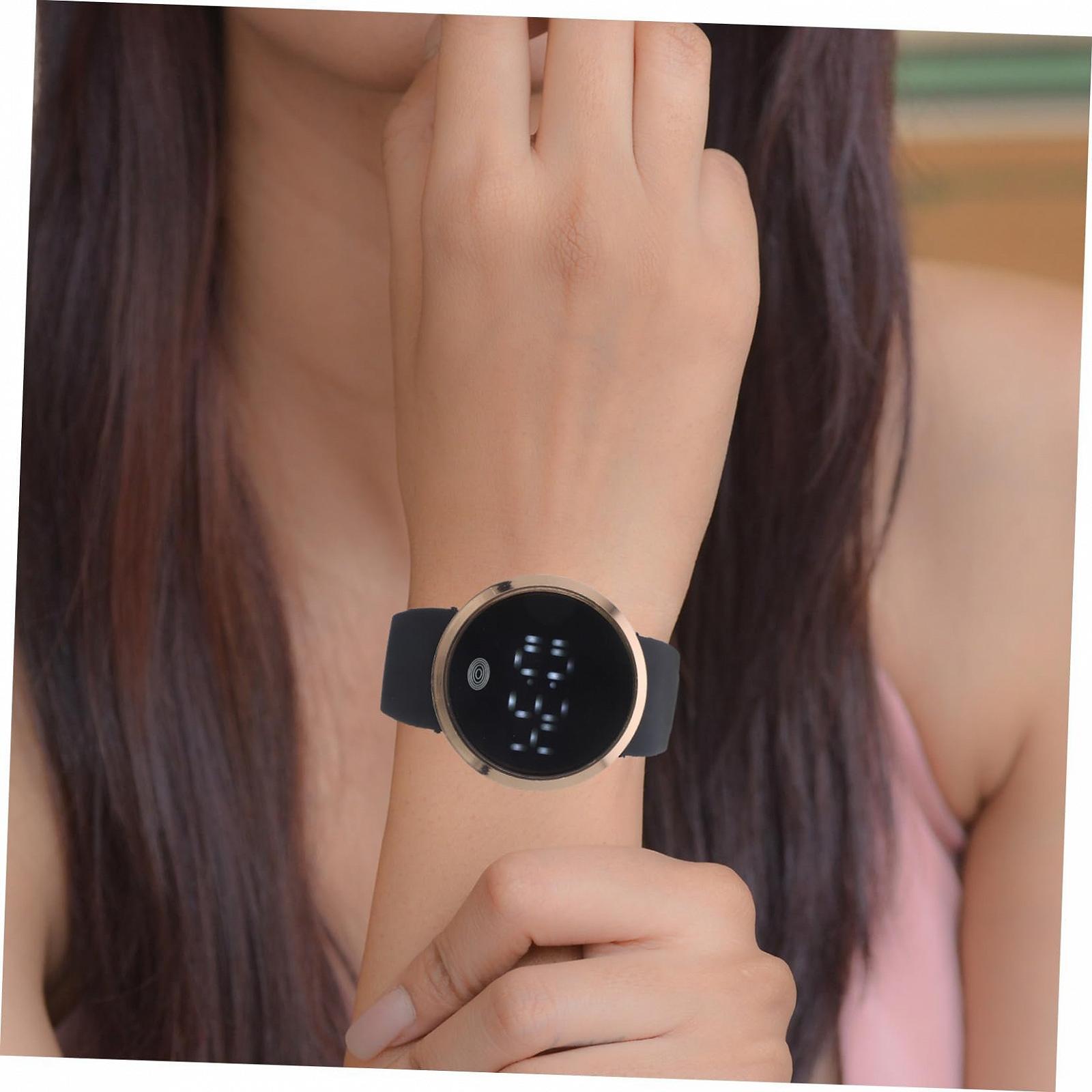 Сенсорные LED часы LIFKOME для мужчин и женщин, цифровые часы, унисекс дизайн, золотистый черный ремешок, фото №7