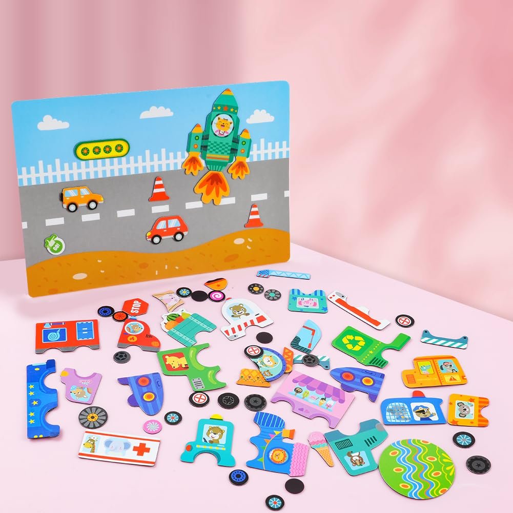 Магнітний пазл Magnetic Vehicle Puzzle Toy для дітей 3-5 років Транспорт, фото №8