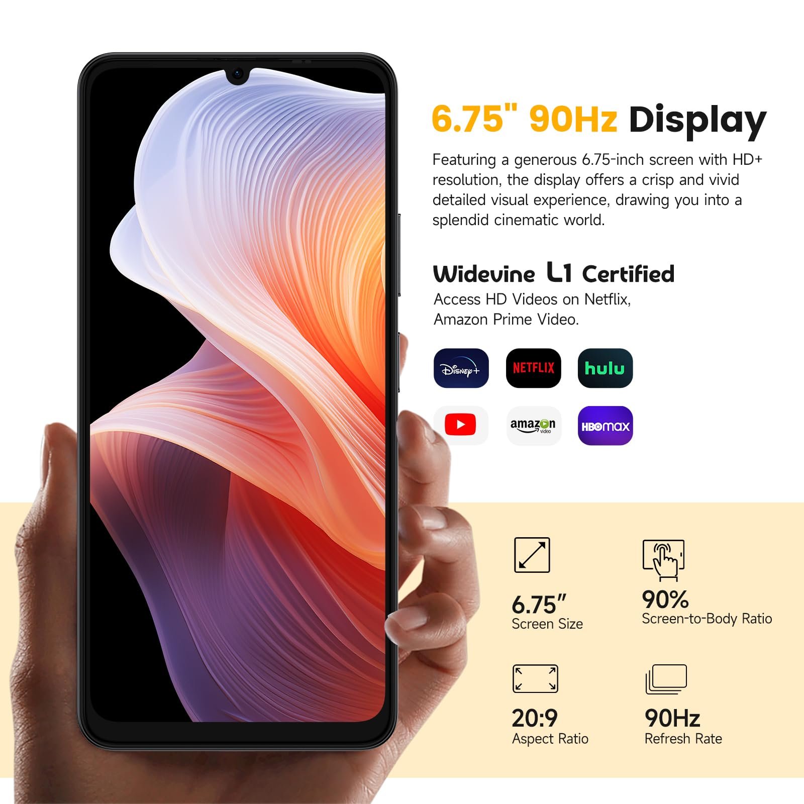Мобильный телефон Ulefone Note 20 Pro Android 14 256 ГБ + 8 ГБ / 1 ТБ SD 50 Мп + 8 Мп Камера Octa Core 6000 мАч 18 Вт 6,75 дюйма HD+ 90 Гц 4G Dual SIM Черный, фото №6