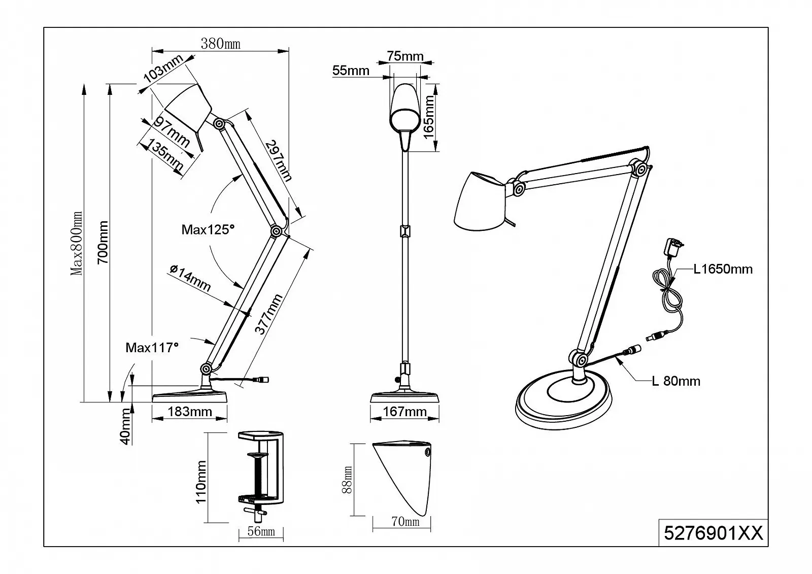 Настільна лампа Trio Leuchten Rado 527690132 LED 5 Вт Чорна / Сіра / Біла 38 x 16,7 x 70 см, фото №7