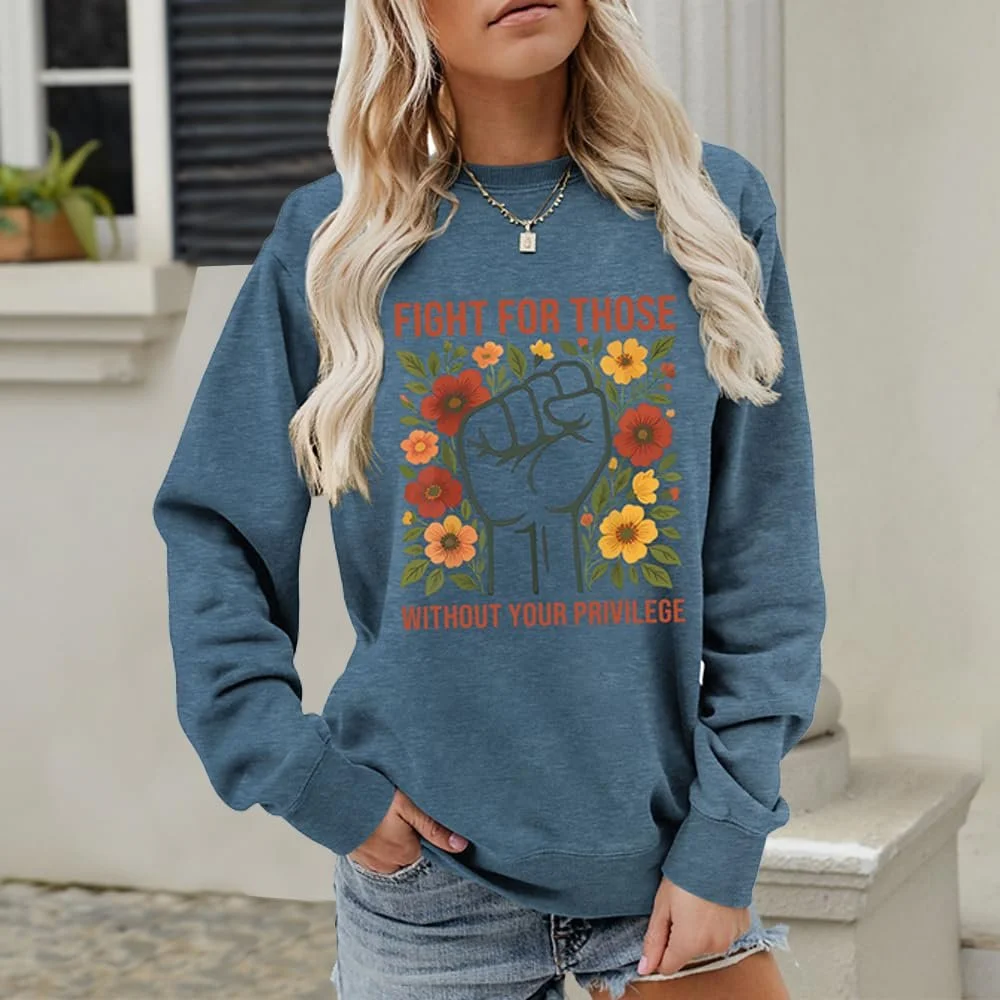 Женский свитшот MLZHAN Fight for Those Without Your Privilege Сладкий кулак, Цветы Длинный рукав Осень Уличная одежда Пальто Топы, фото №2