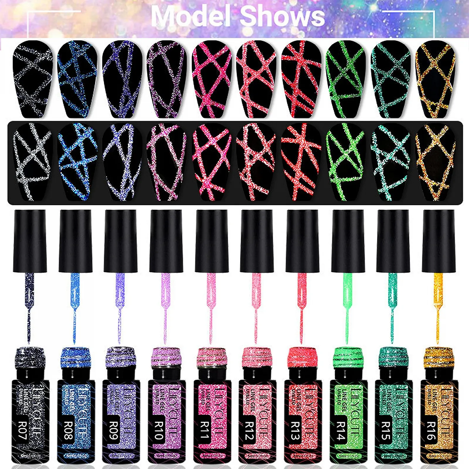 УФ-лайнер лак для ногтей Gold - Glitter Gel для ногтей с тонкой кистью, французский маникюр для самостоятельного салонного дизайна, УФ-лак для маникюра для женщин (Gold), фото №6