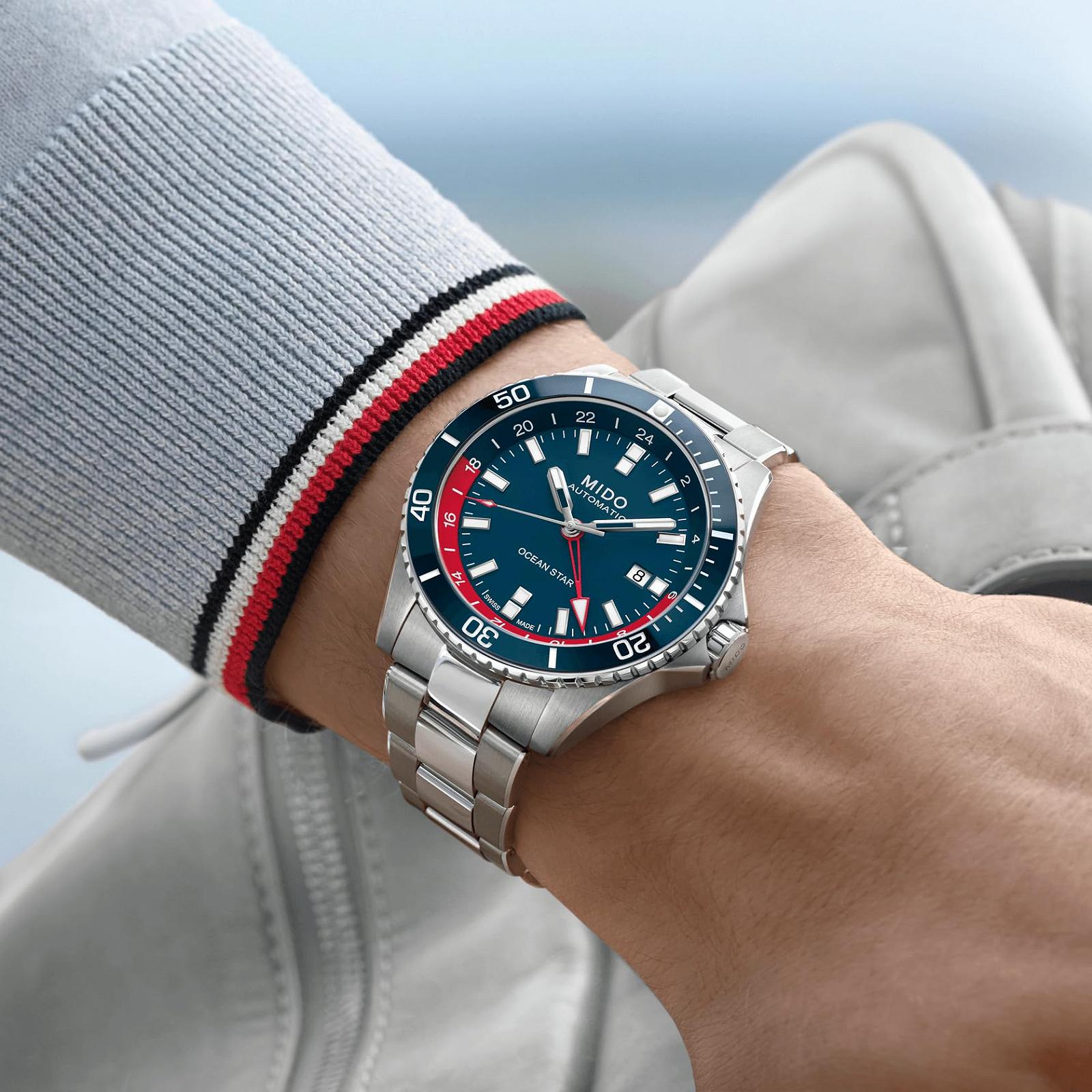 Часы Mido Ocean Star GMT Автоматические Швейцарские Мужские 44 мм Корпус из нержавеющей стали с вращающимся безелем, фото №6 Часы Mido Ocean Star GMT Автоматические Швейцарские Мужские 44 мм Корпус из нержавеющей стали с вращающимся безелем, фото №6