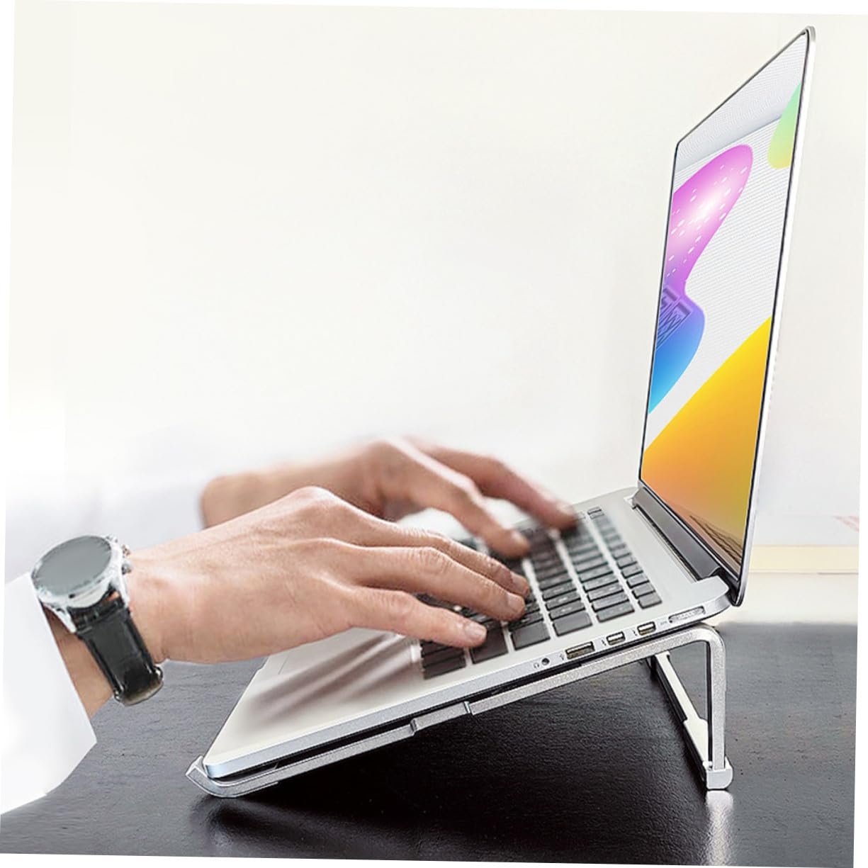 Подставка для ноутбука складная Алюминиевый сплав Портативная Легкая Настольная подставка для различных ноутбуков Компактная Серебряная, фото №4