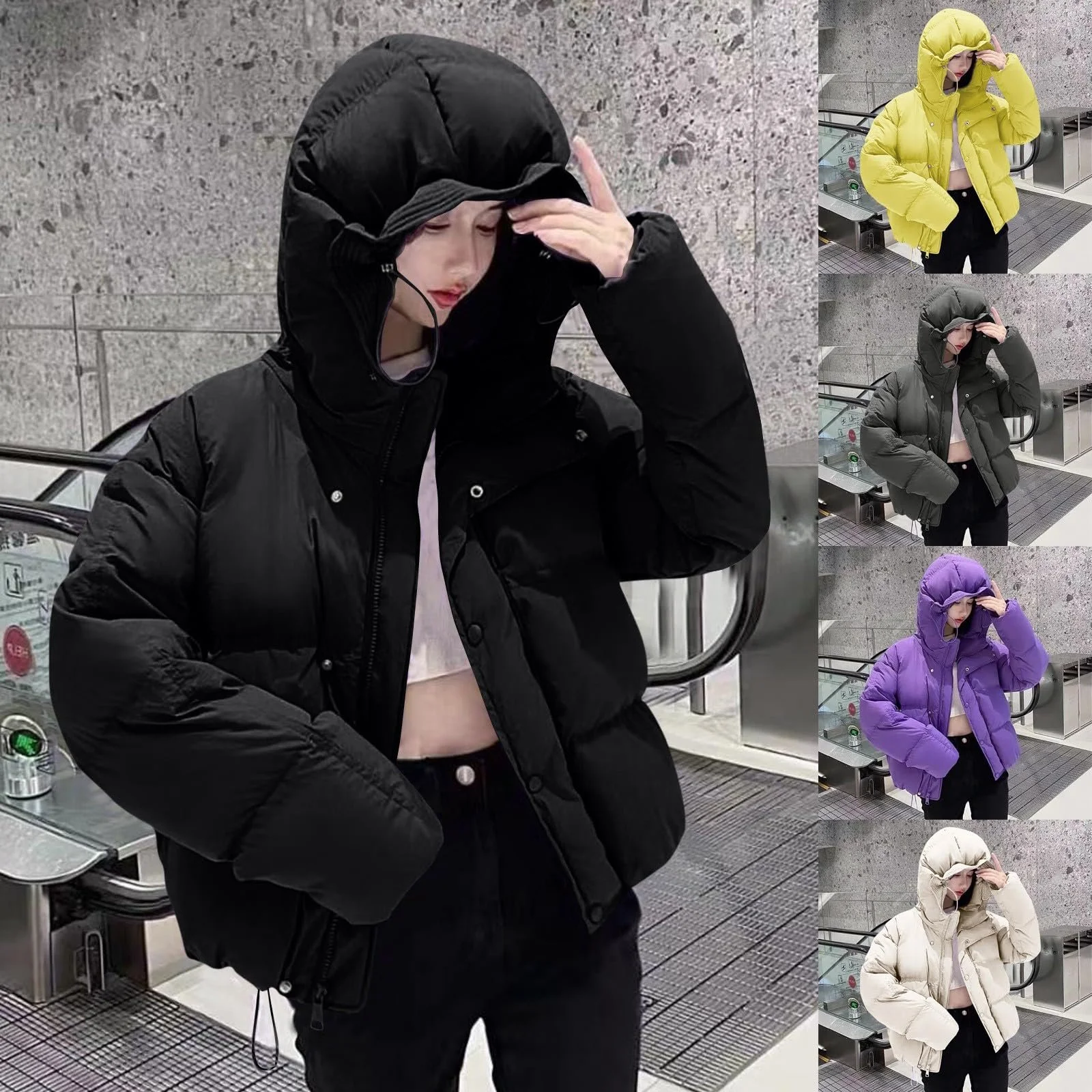 Куртка зимняя с капюшоном Женская однотонная стеганая, фото №2 Куртка зимняя с капюшоном Женская однотонная стеганая, фото №2