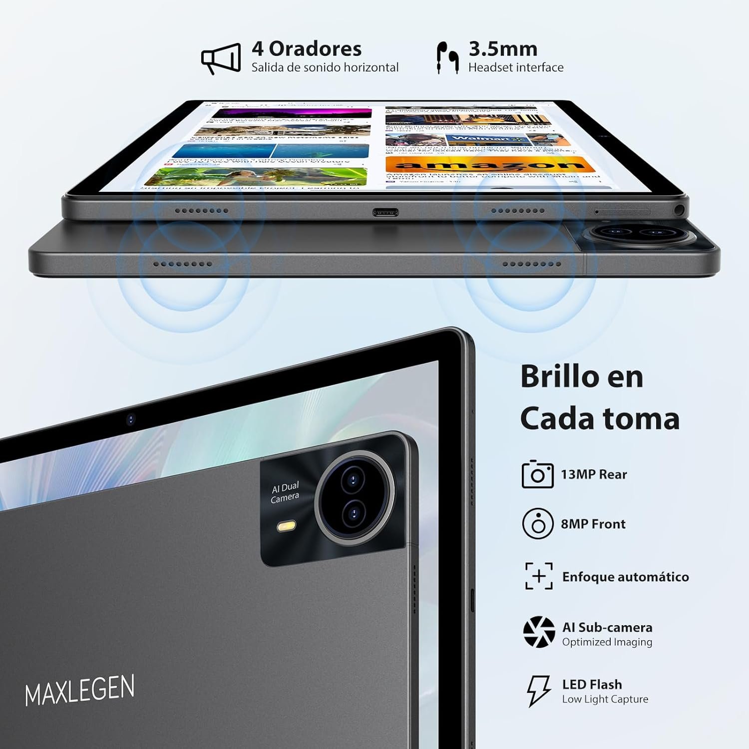 Планшет 14" 2.5K MAXLEGEN M621 12+24/256Gb 4G2-SIM 8 ядер Android 14 11580 mAh Серый, фото №4
