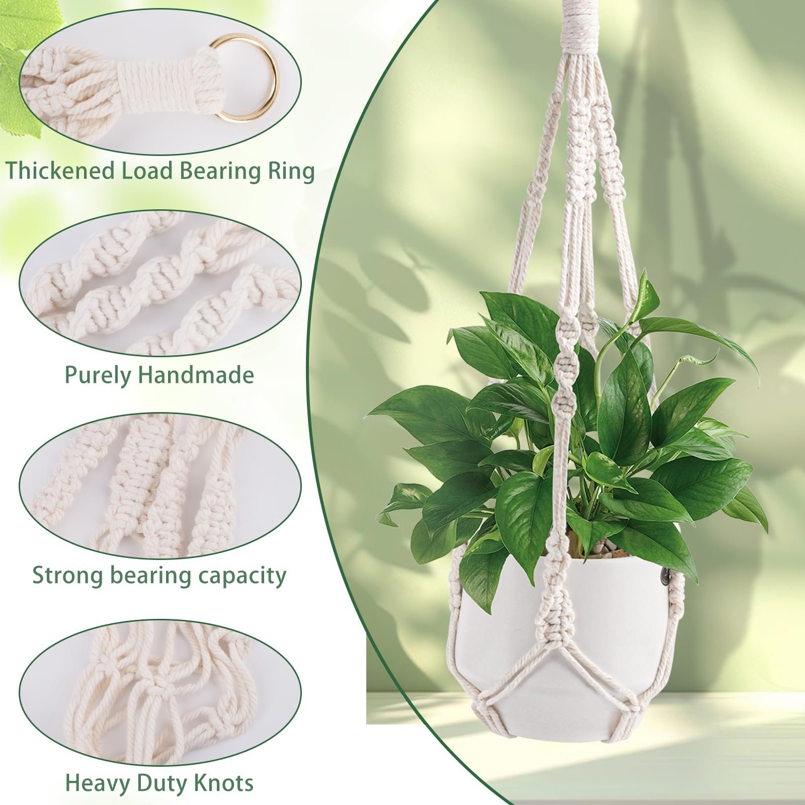 Кашпо підвісне макраме з бавовняної мотузки з гачками 2 шт, фото №3 Кашпо підвісне макраме з бавовняної мотузки з гачками 2 шт, фото №3
