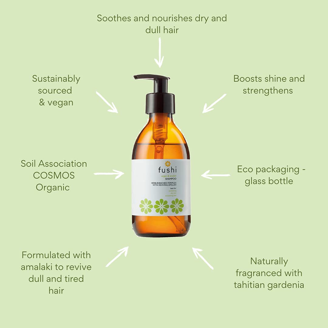 Шампунь Fushi Argan & Amalaki F0030105B Перезаправна тара з безвідходного скла 230 мл, фото №3