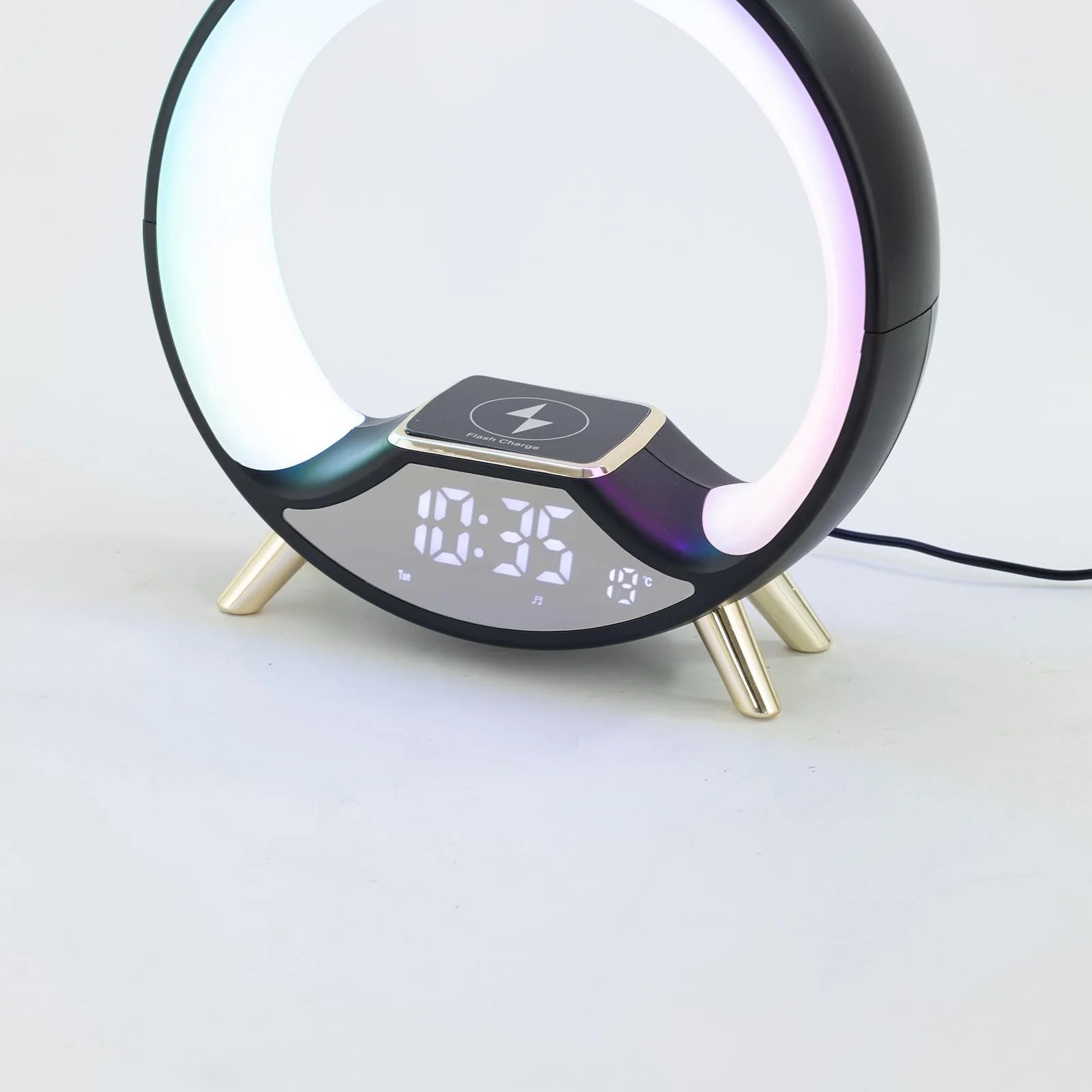 Настільна лампа нічник акумуляторна USB з Bluetooth-колонкою та будильником LED, фото №1