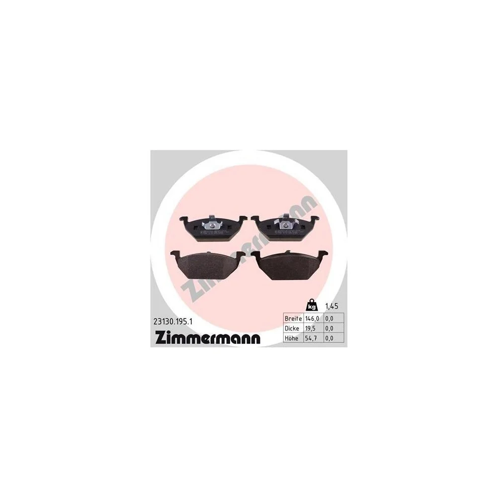 Комплект гальмівних колодок дискового гальма ZIMMERMANN 23130.195.1 для AUDI VW VAG VW (SVW), фото №1