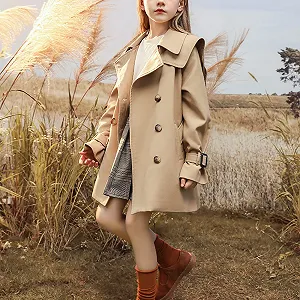 Тренч Amropi для дівчаток, з довгими рукавами, з поясом synthetic.ua - Фото 1