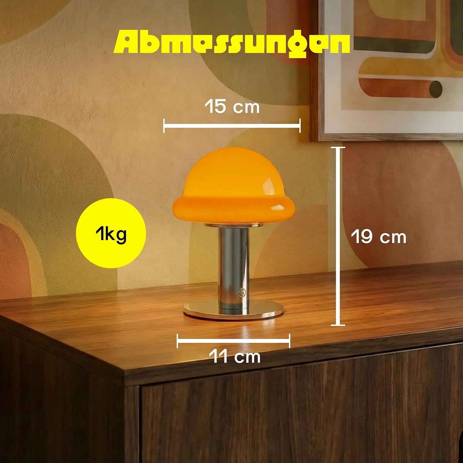 Настольная лампа Mushroom беспроводная LED с регулировкой яркости USB-C оранжевая, фото №3