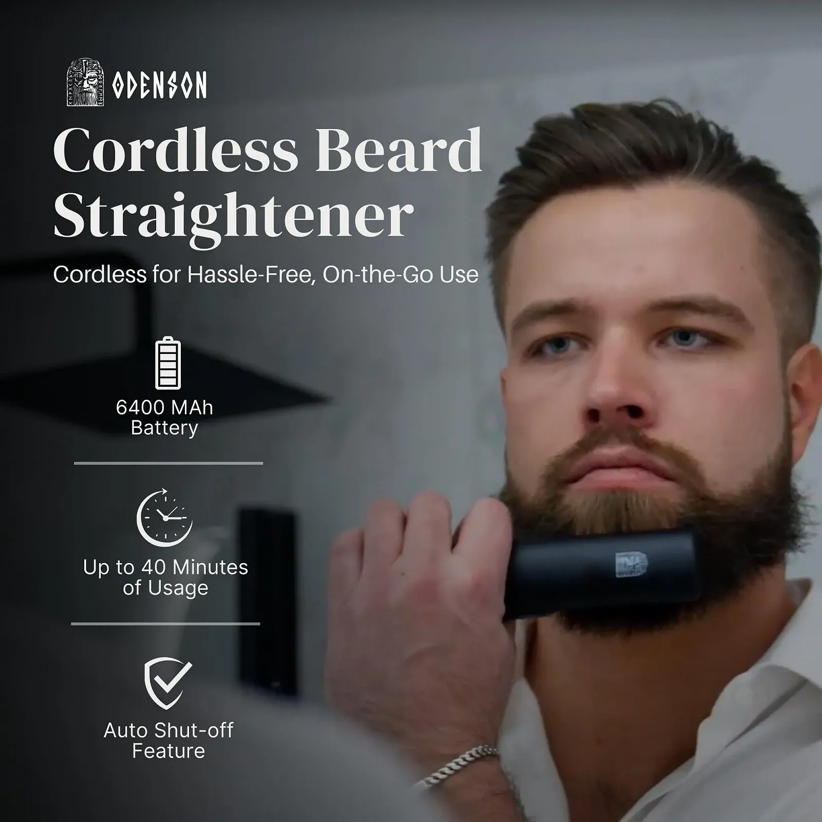 Выпрямитель для бороды Odenson Beard Forger Беспроводная щетка с подогревом 4 уровня температуры FaceSafe USB-C Черный, фото №6 Выпрямитель для бороды Odenson Beard Forger Беспроводная щетка с подогревом 4 уровня температуры FaceSafe USB-C Черный, фото №6