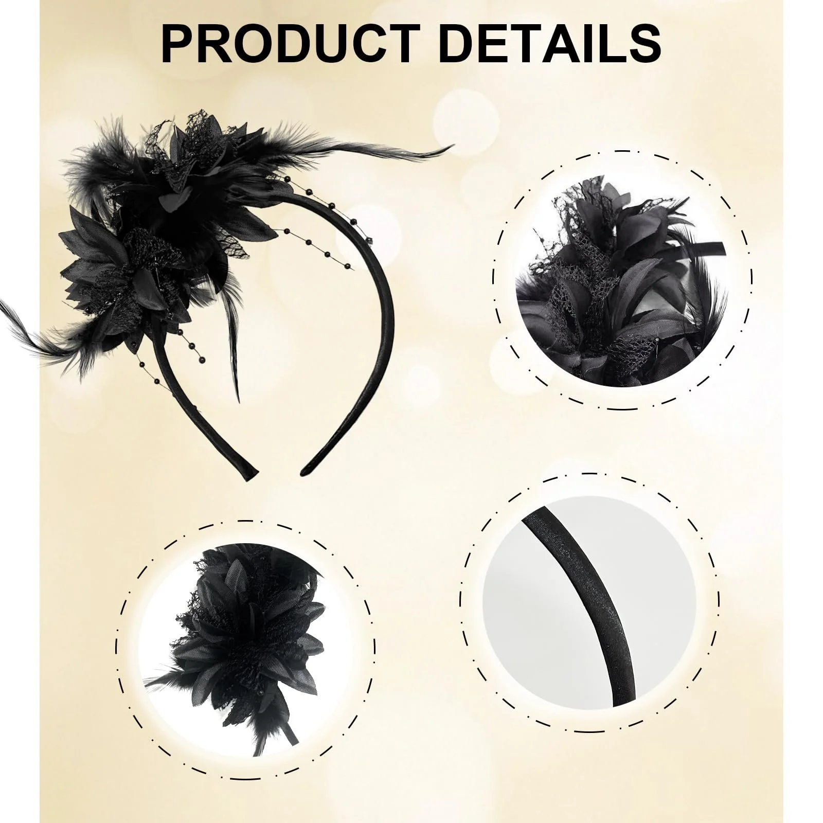 Обруч з пір'ям і штучними квітами (2 шт.), фото №3