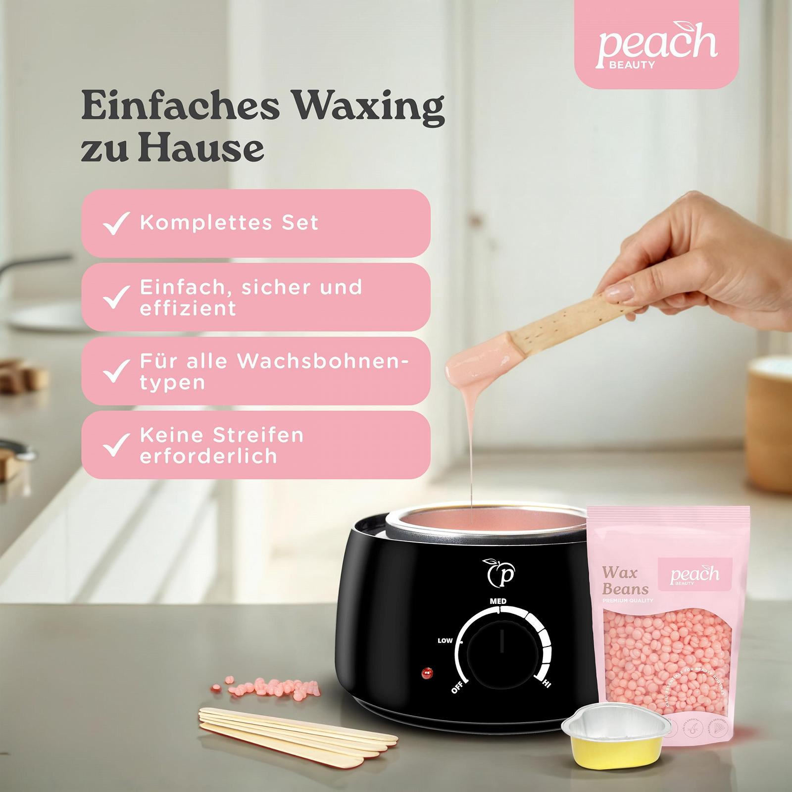 Воскоплав PeachBeauty Professional Electric с восковыми гранулами 100 г, 10 деревянными шпателями и алюминиевой чашей, фото №2
