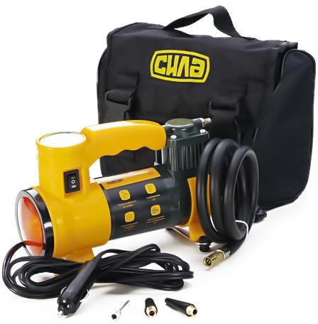 Миникомпрессор автомобильный Сила 12 В x 7 bar 35 л/мин однопоршневой с фонариком 900406, фото №1