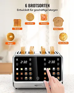 Тостер Keenstone 4 скибки Digital Intelligent з сенсорним екраном, подвійною панеллю керування, одинарна коробка, функція тостів, режим розігріву та розморожування, ідеально підходить для бубликів, хліба, вафель synthetic.ua - Фото 1