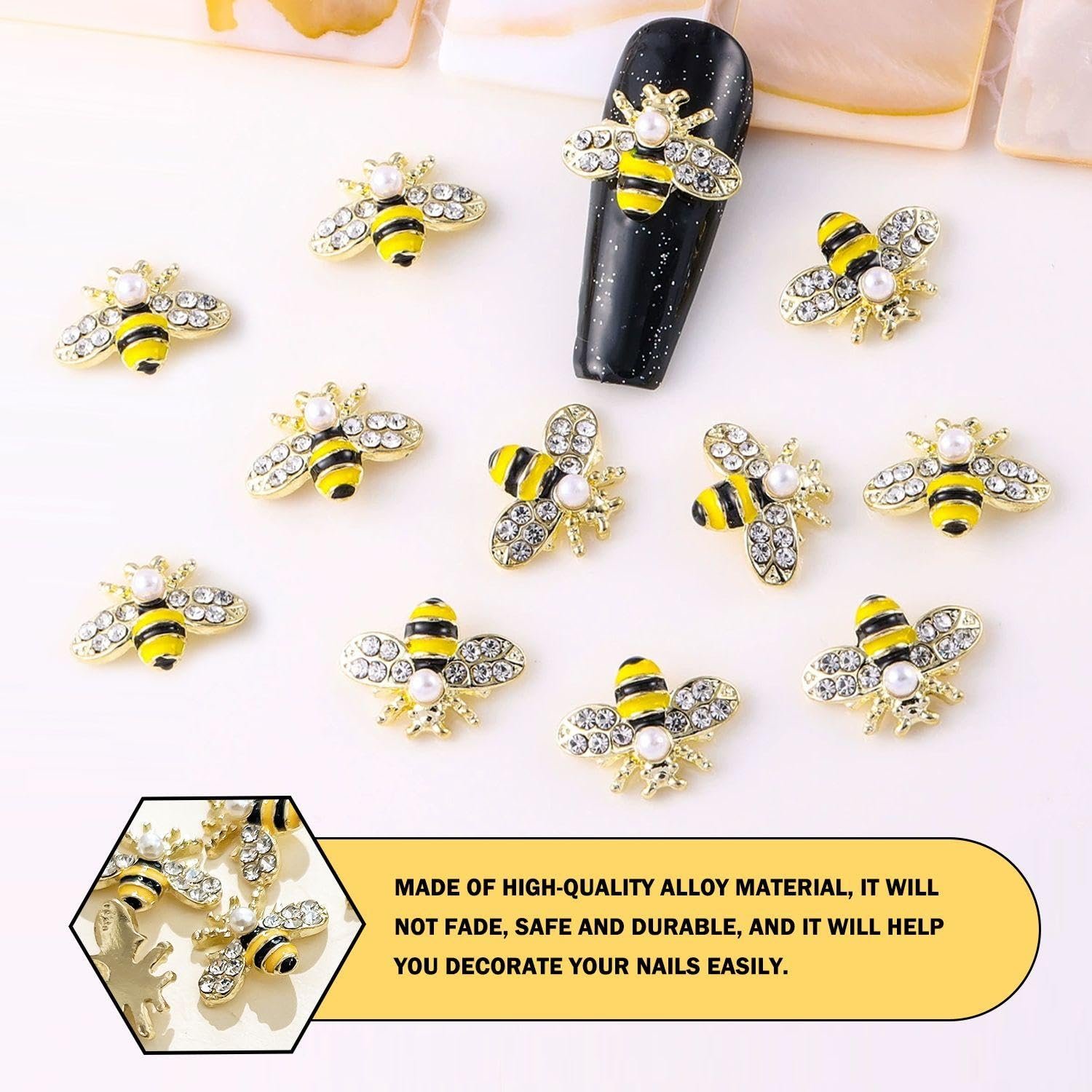 Украшение для ногтей Пчела Жемчуг с бриллиантами Металл разноцветный, 20 шт, фото №3