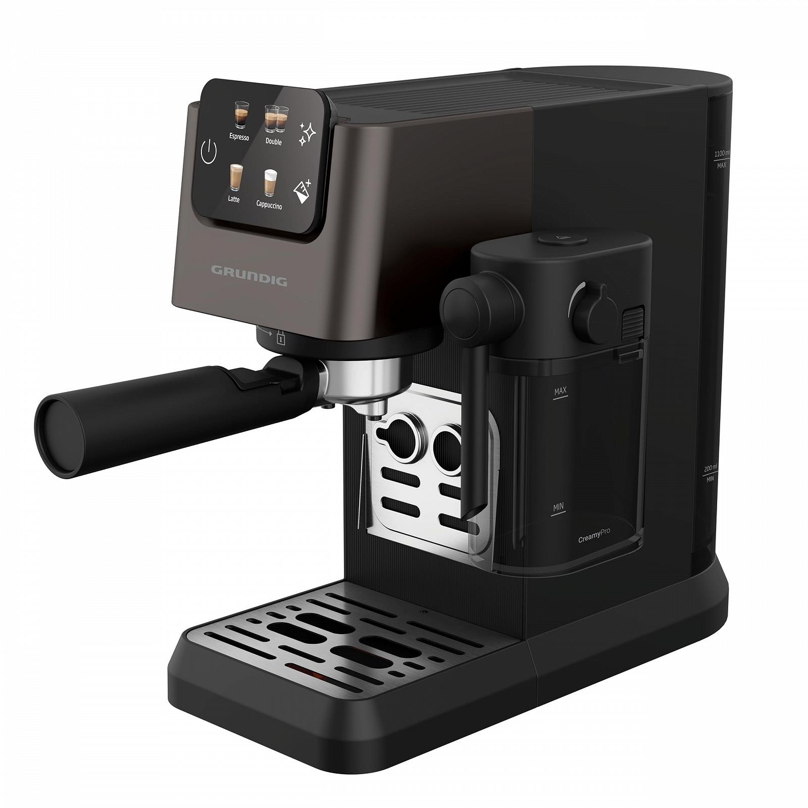 Еспресо-машина GRUNDIG KSM 5330, 1628 Вт, тиск помпи 15 бар, подвійний дозатор, кольоровий сенсорний дисплей, BrewSense, CreamyPro, Dark Inox/Black, фото №12