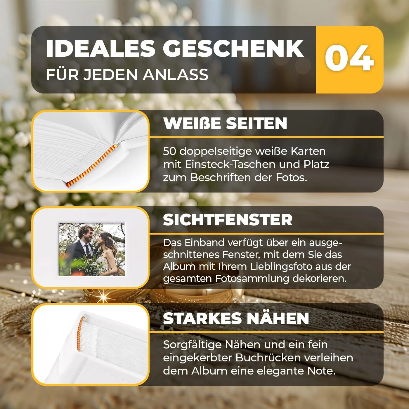 Альбом для фотографий Maverton вставного типа + с гравировкой - 21 x 22 см - Фотоальбом на 200 фотографий 10 x 15 см - 100 страниц - Белый, фото №5