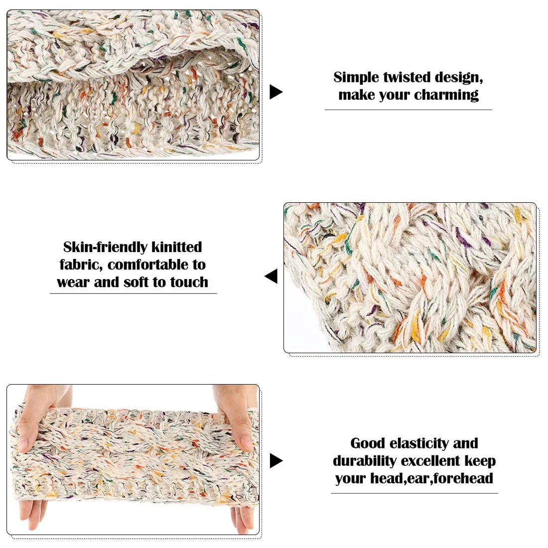 Пов'язка на голову В'язана Еластична Темно-сірий + Чорний (2 шт), фото №6