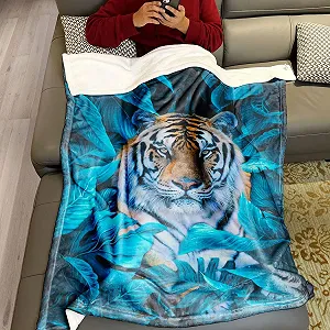 Покривало Фланель М'яка Тепла Затишна Флісова Покривало для Дивану Тропічна Рослина Тигр Камуфляж 125 x 200 см synthetic.ua - Фото 1