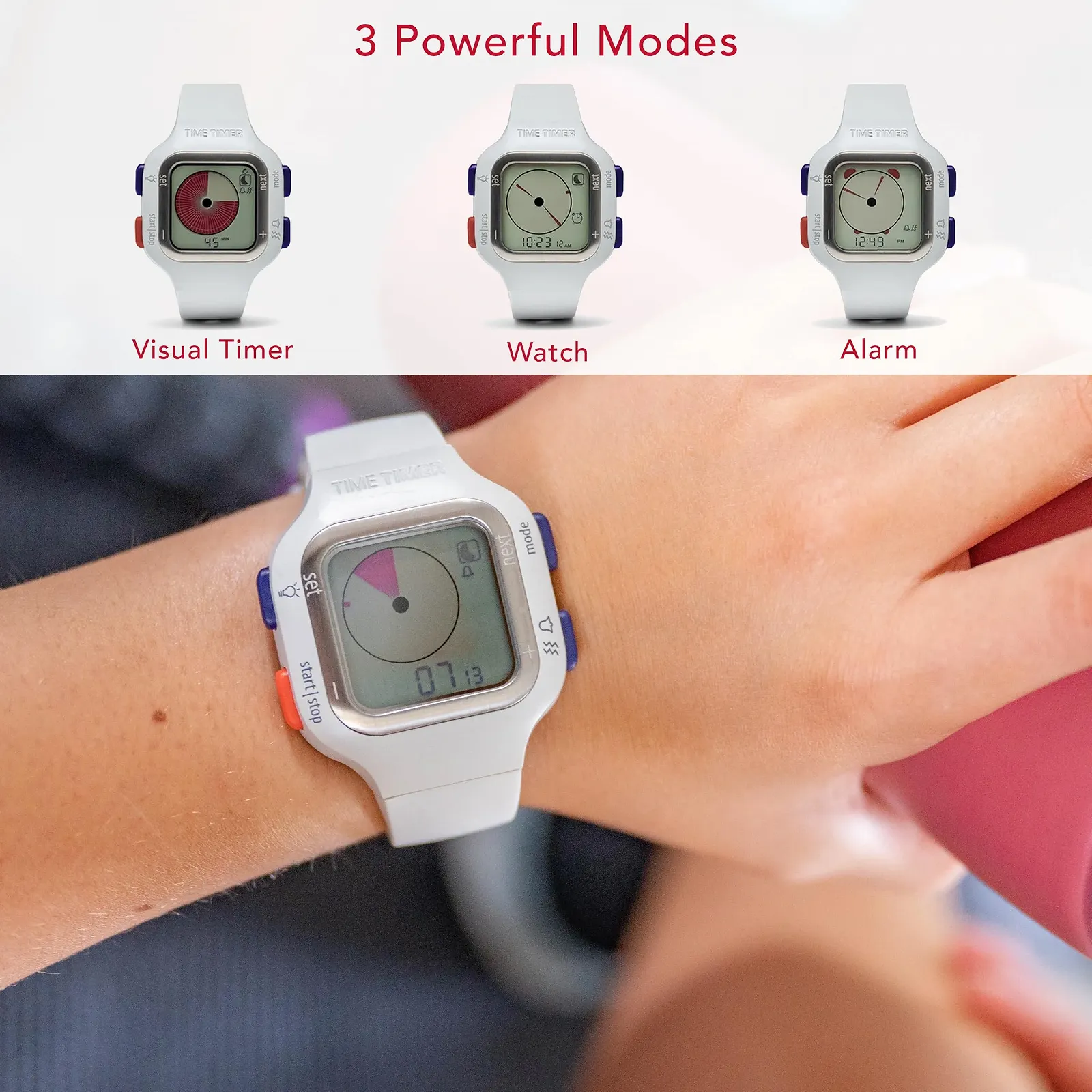 Таймер-часы TIME Timer Watch Visual Analogue and Digital 12/24-Hour Arctic White, фото №4 Таймер-часы TIME Timer Watch Visual Analogue and Digital 12/24-Hour Arctic White, фото №4