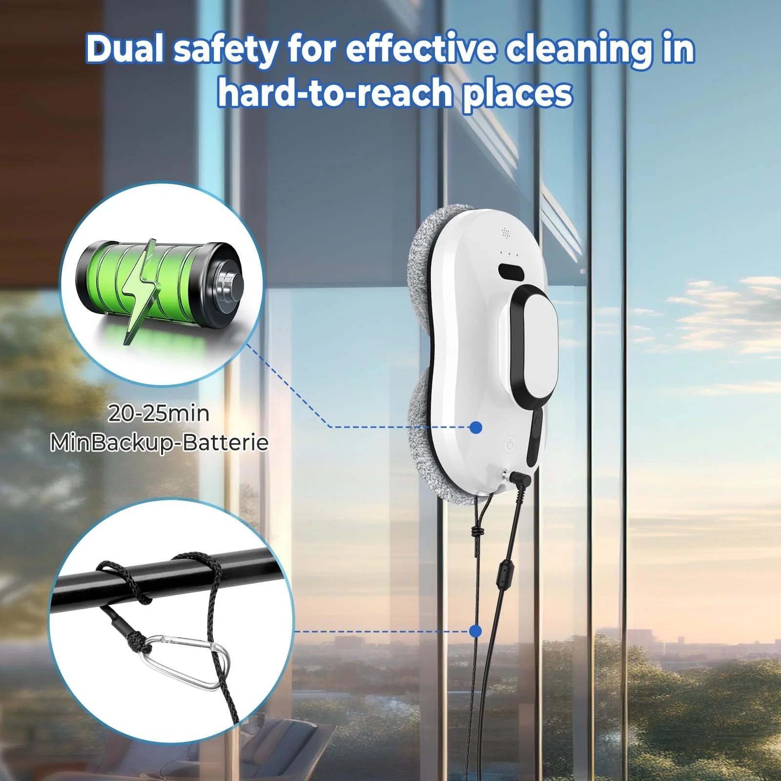 Робот для миття вікон з електричним розпилювачем, 5600Pa, 3 режими очищення, інтелектуальна навігація та виявлення країв, дистанційне керування та 8 ганчірок, робот для вікон для гладких поверхонь, фото №5 Робот для миття вікон з електричним розпилювачем, 5600Pa, 3 режими очищення, інтелектуальна навігація та виявлення країв, дистанційне керування та 8 ганчірок, робот для вікон для гладких поверхонь, фото №5