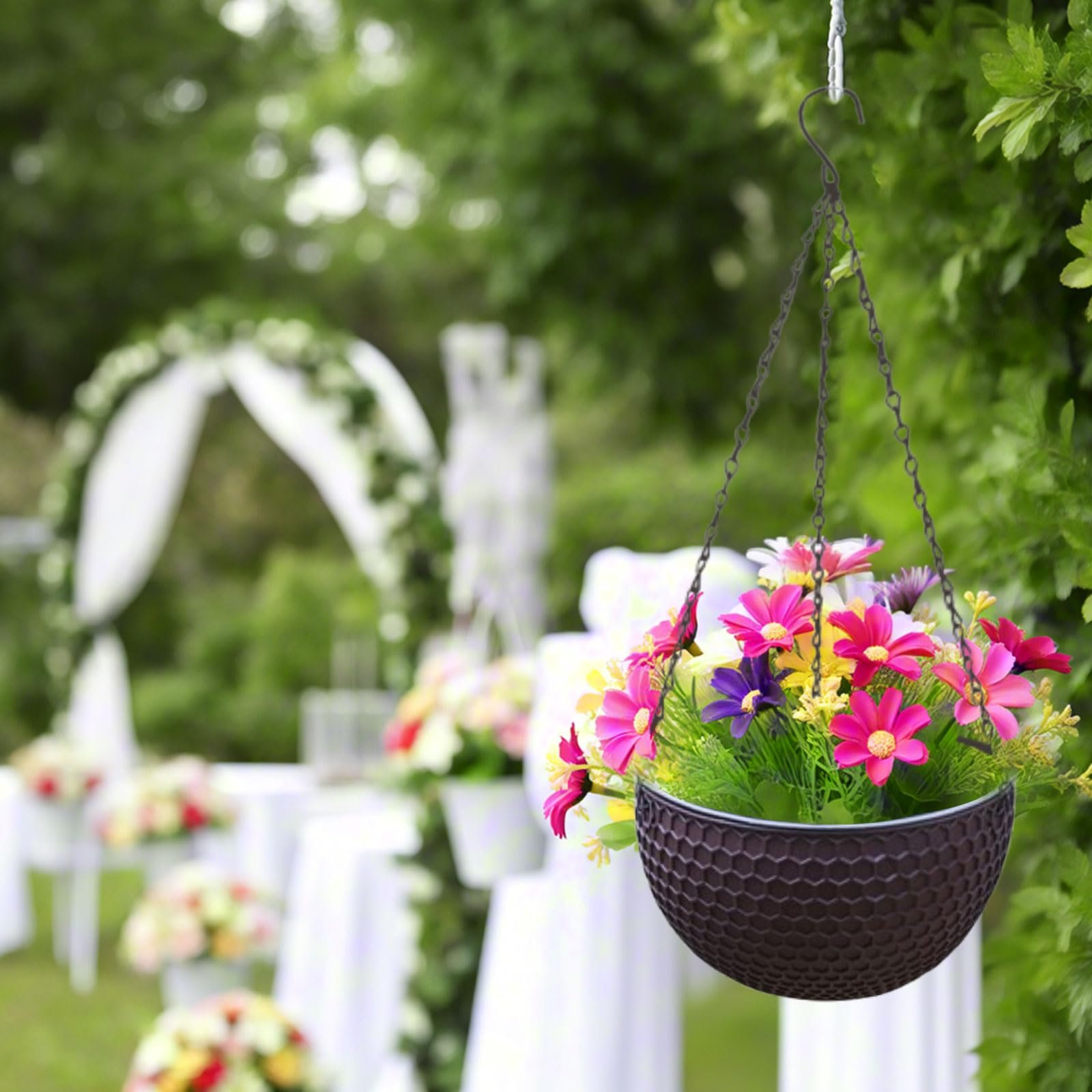 Підвісні горщики для квітів Набір 2 шт. Пластик Коричневий з дренажем, фото №7