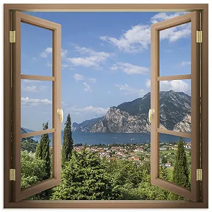 Картина на алюмінієвій композитній панелі ARTland Landscapes Nature Mountains Lake Idyll Garda Lake South Tyrol U5CD 100 x 100 см - Фото 1